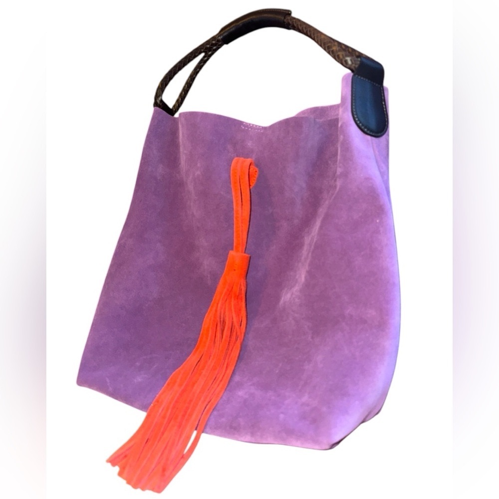 Uno Alla Volta Florentine Suede Leather Purple/orange tassel Bucket Bag - Picture 4 of 13
